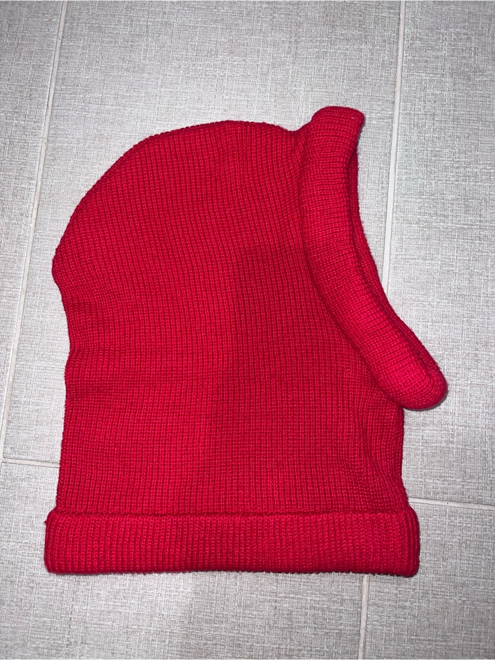 Bogner red ribbed knit balaclava or hooded neck warmer wool Beanie